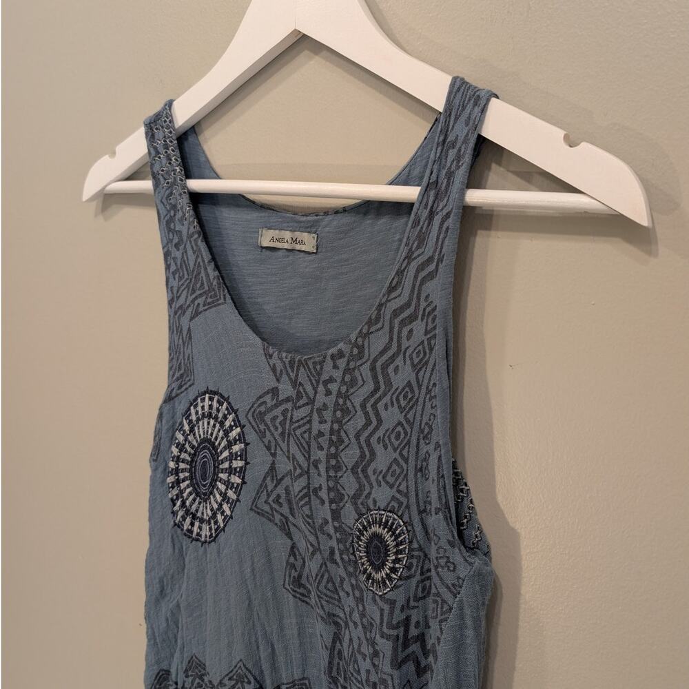 Angela Mara Sundress Blue Mandala Art To Wear Natural Fiber - Size XS - Picture 3 of 7